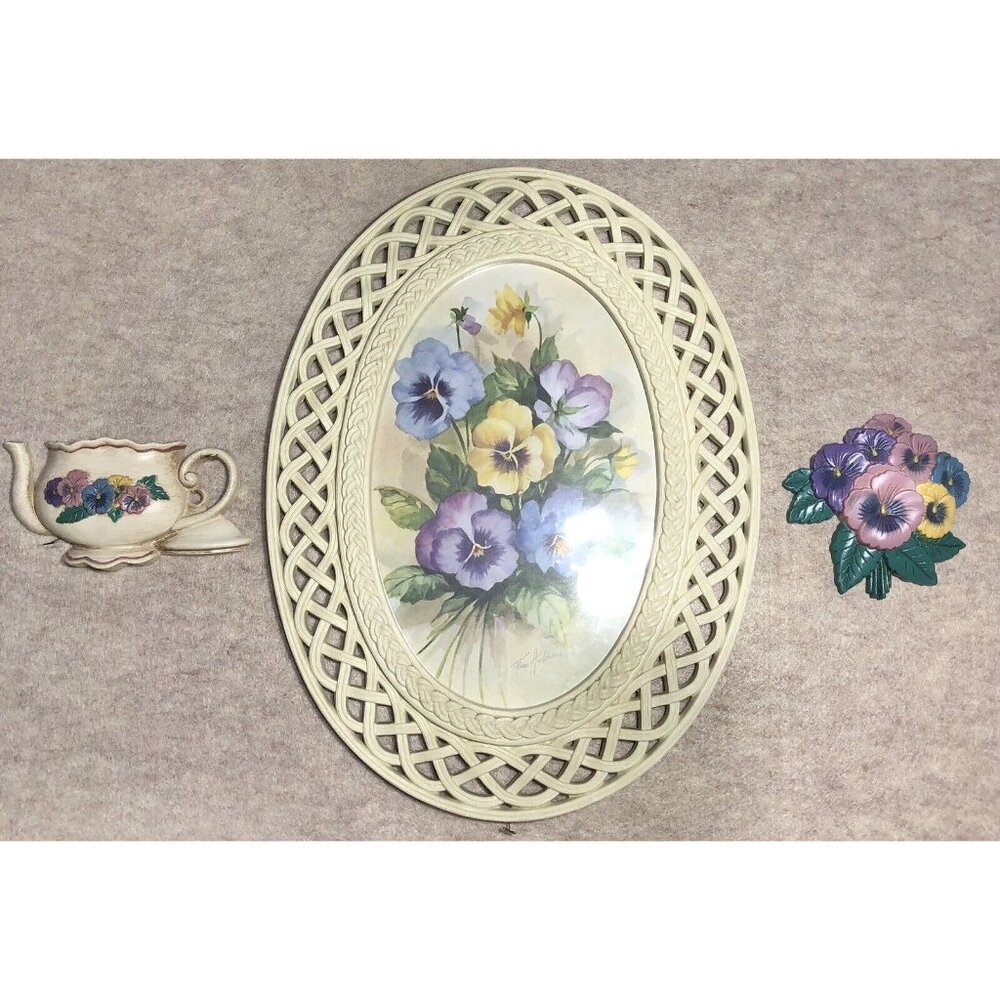 3 Pc Vtg HOMCO Home Interior Floral Pansy Framed Wall Decor Picture Retro MCM